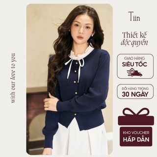  TIINSTORE Áo len dài tay cổ bèo thắt nơ form vừa chất len mềm basic freesize GA25049 