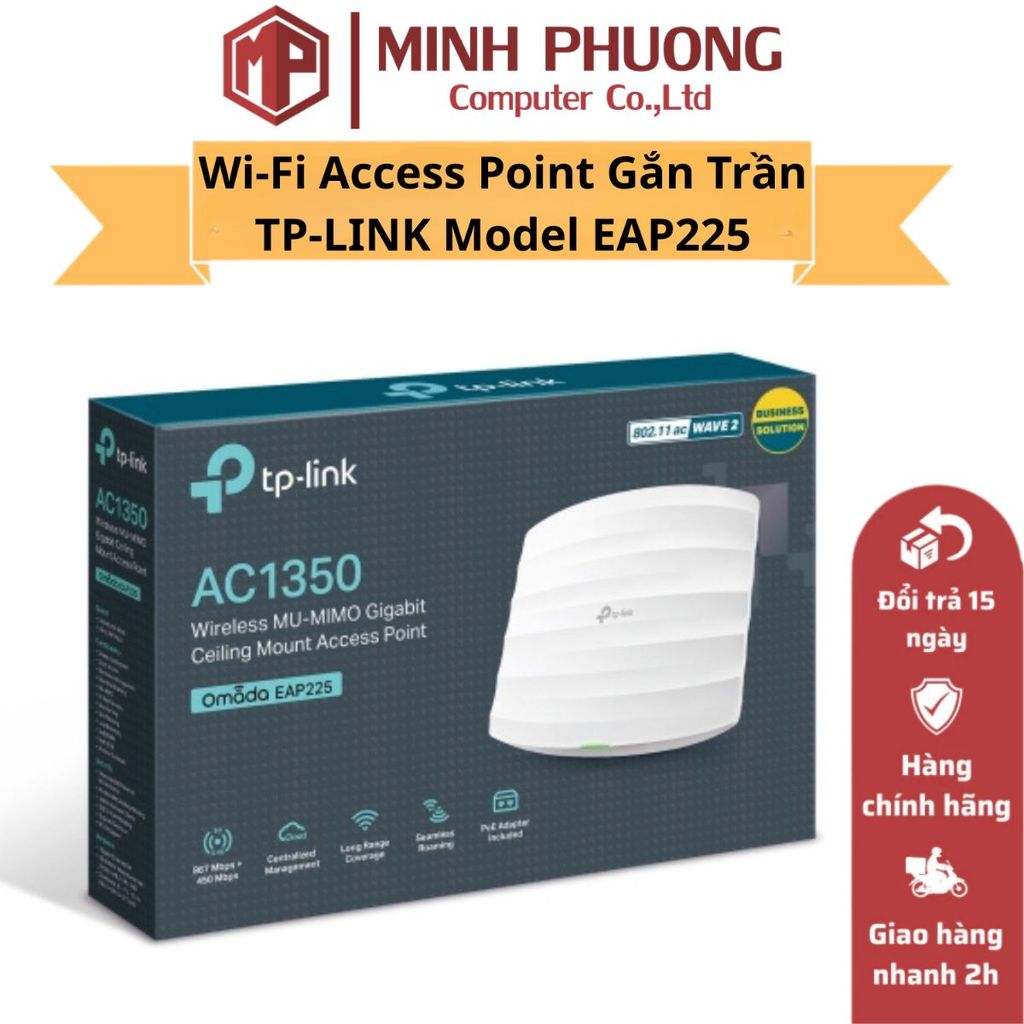 Wi-Fi Access Point Gắn Trần Gigabit AC1350 MU-MIMO TP-LINK Model EAP225 - Hàng chính hãng