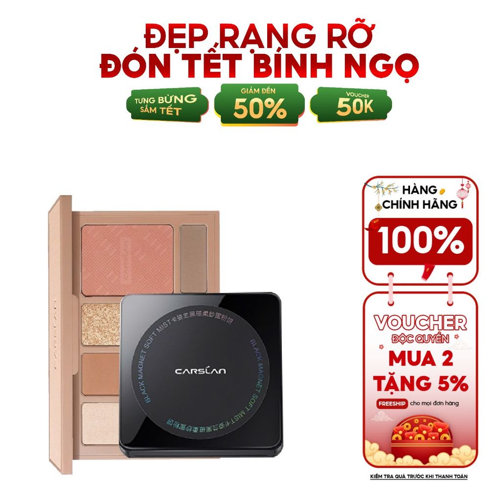 Combo bảng phấn mắt Carslan 10 ô đa sắc + phấn nén Carslan nền mịn, kiềm dầu hiệu quả