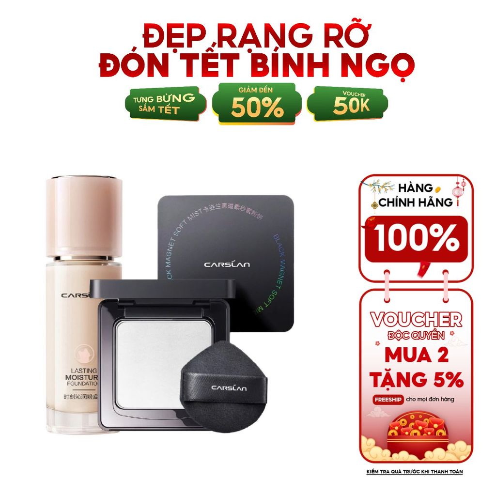 Combo Kem Nền Carslan + Phấn Nén Carslan Chính HãngTrang Điểm Lâu Trôi, Mịn Da, Kiềm Dầu,Che Phủ Tốt
