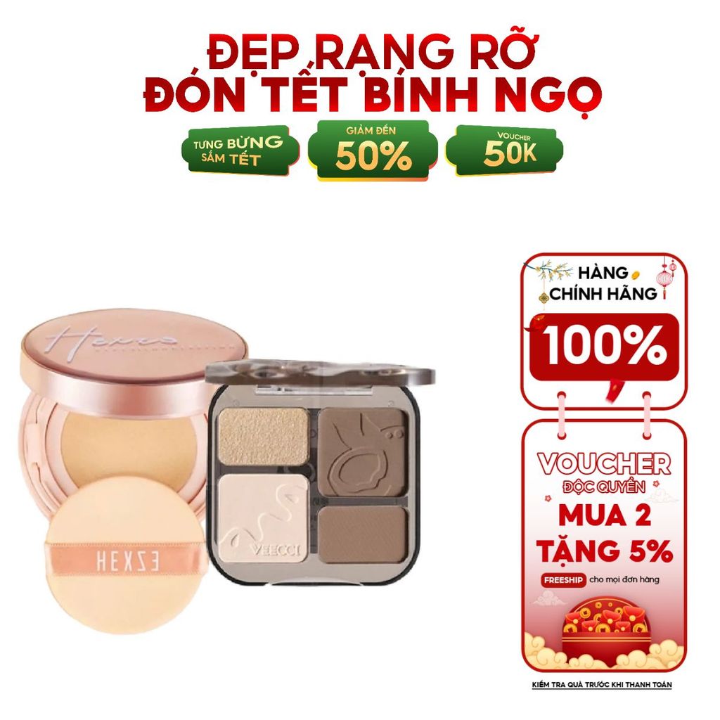 Combo Cushion Hexze + Tạo Khối Veecci – Lớp Nền Căng Mịn, Gương Mặt Thon Gọn Chuẩn Vline