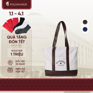   NEW  Túi tote vải phối da SIMILI cao cấp có khóa kéo đựng laptop nhiều ngăn tiện lợi - POLOMANOR 