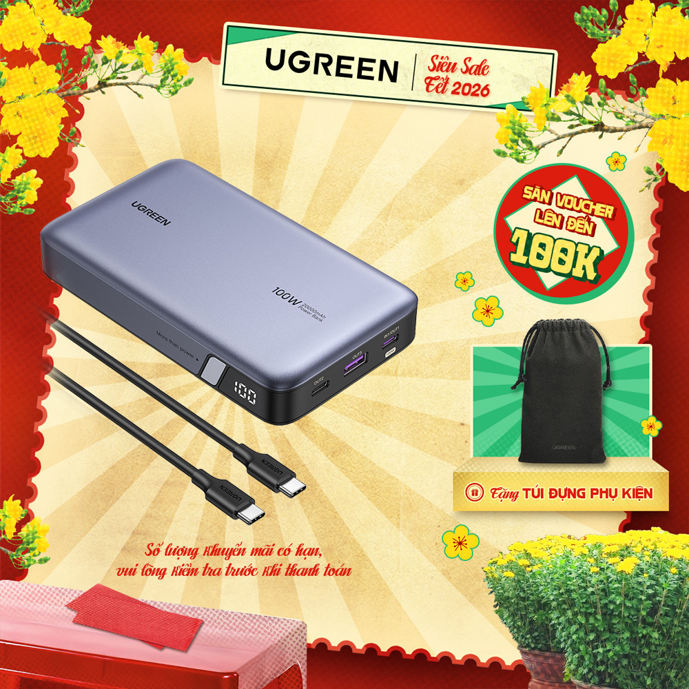  Pin sạc dự phòng Ugreen 20000mAh 25000mAh 100W 145W | Sạc nhanh 3 cổng | BH 18 tháng 1 đổi 1 | 90597A 25188 