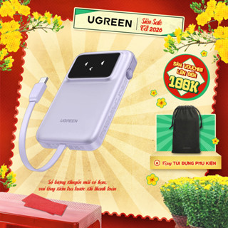  Pin sạc dự phòng 10000mAh 30W Ugreen UNO | Tích hợp cáp USB-C | Màn LED Robot | Bảo hành 18 tháng 1 đổi 1 35603B 35604B 