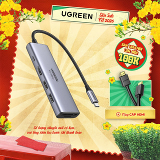  Bộ chuyển đổi Type C UGREEN 60384 Chuyển sang HDMI + USB 3.0*2 + SD TF + PD Hàng phân phối chính hãng 