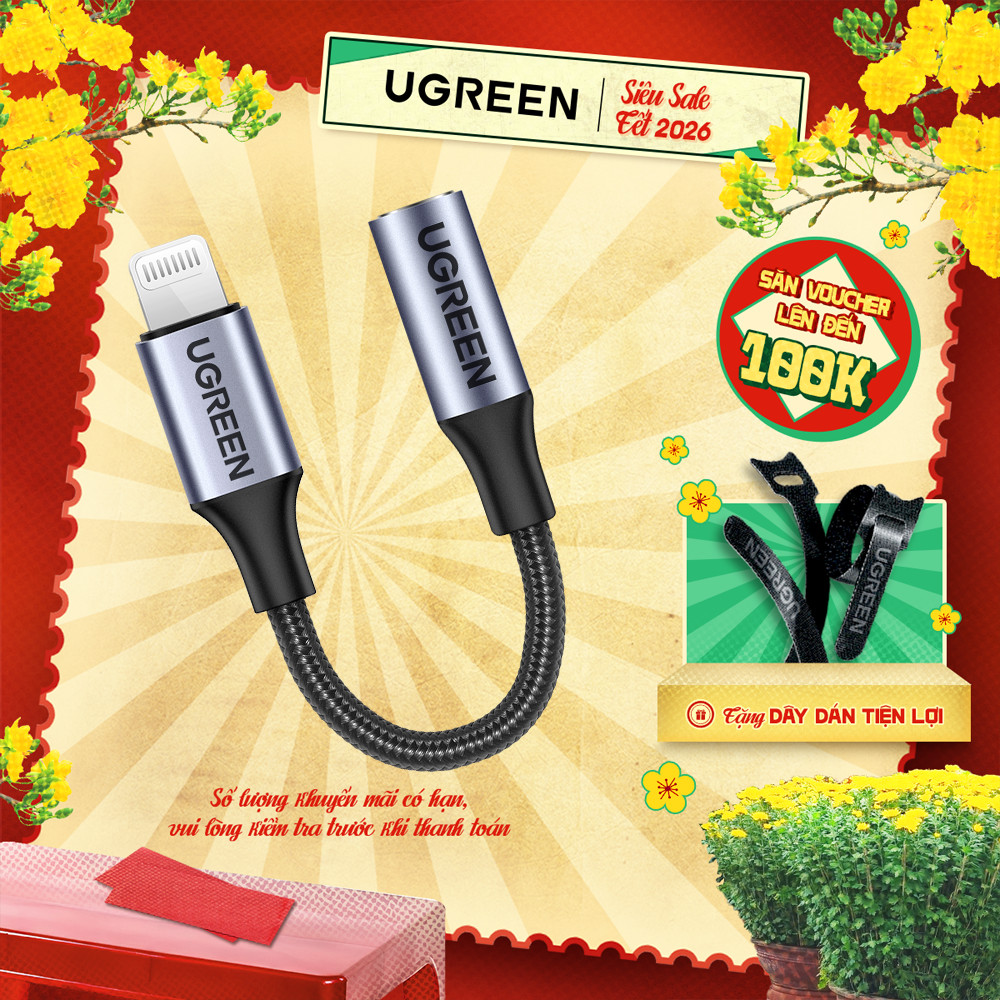  Cáp Lightning sang 3.5mm Audio UGREEN US211 |Chuẩn MFI |Hỗ trợ cả âm thanh và Mic đàm thoại| Bảo Hành 18 Tháng1 Đổi1 