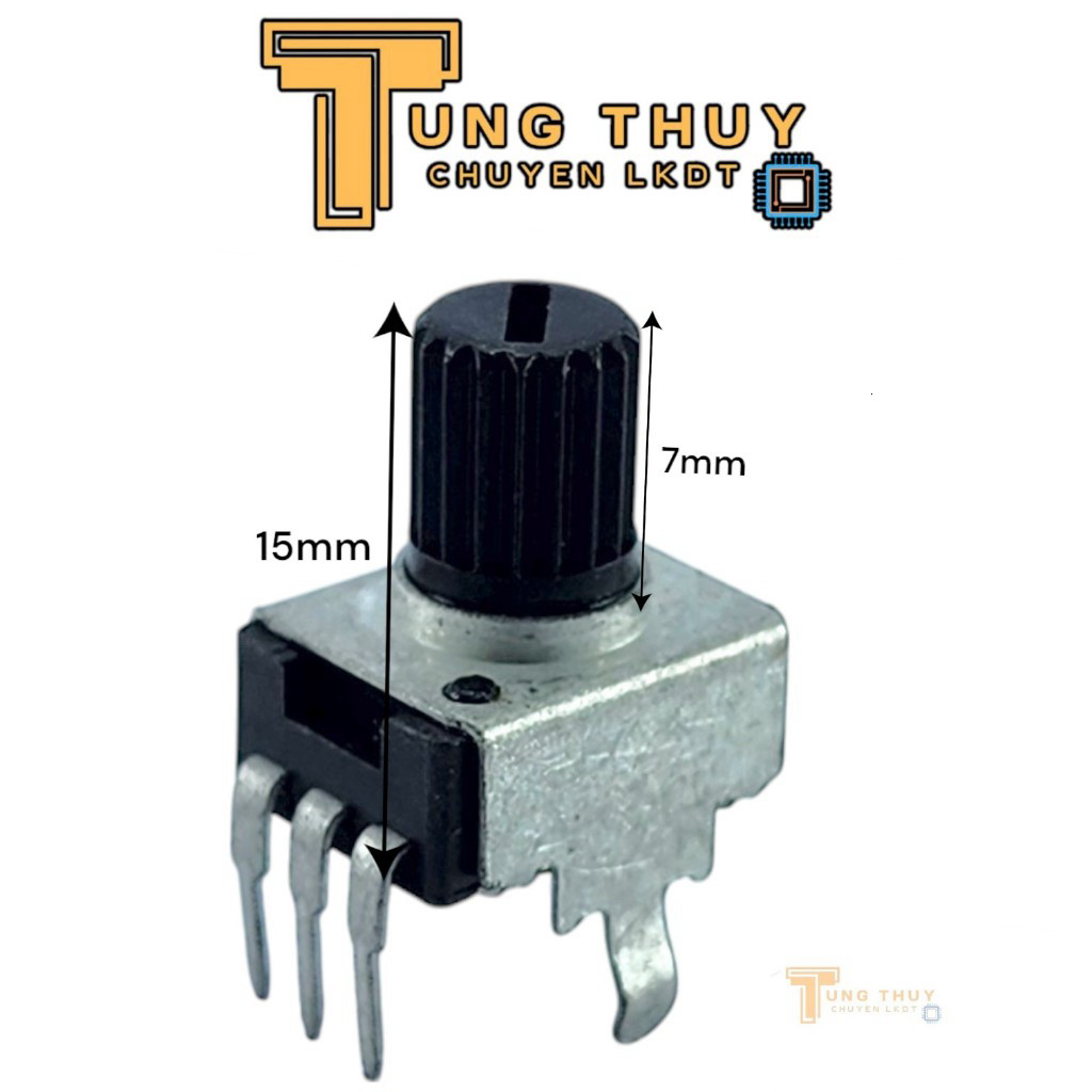 Chiết Áp Vuông Đen 3 Chân - Chân Cong Cán Trỏn Dài 15mm 10K 20K 50K