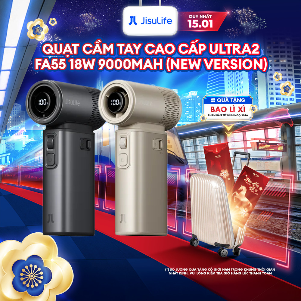 Quạt Cầm Tay JISULIFE Ultra2 9000mAh Cao Cấp – Thế Hệ Mới, Đa Chức Năng – Sử Dụng 1.5H-25H – Bảo Hàn