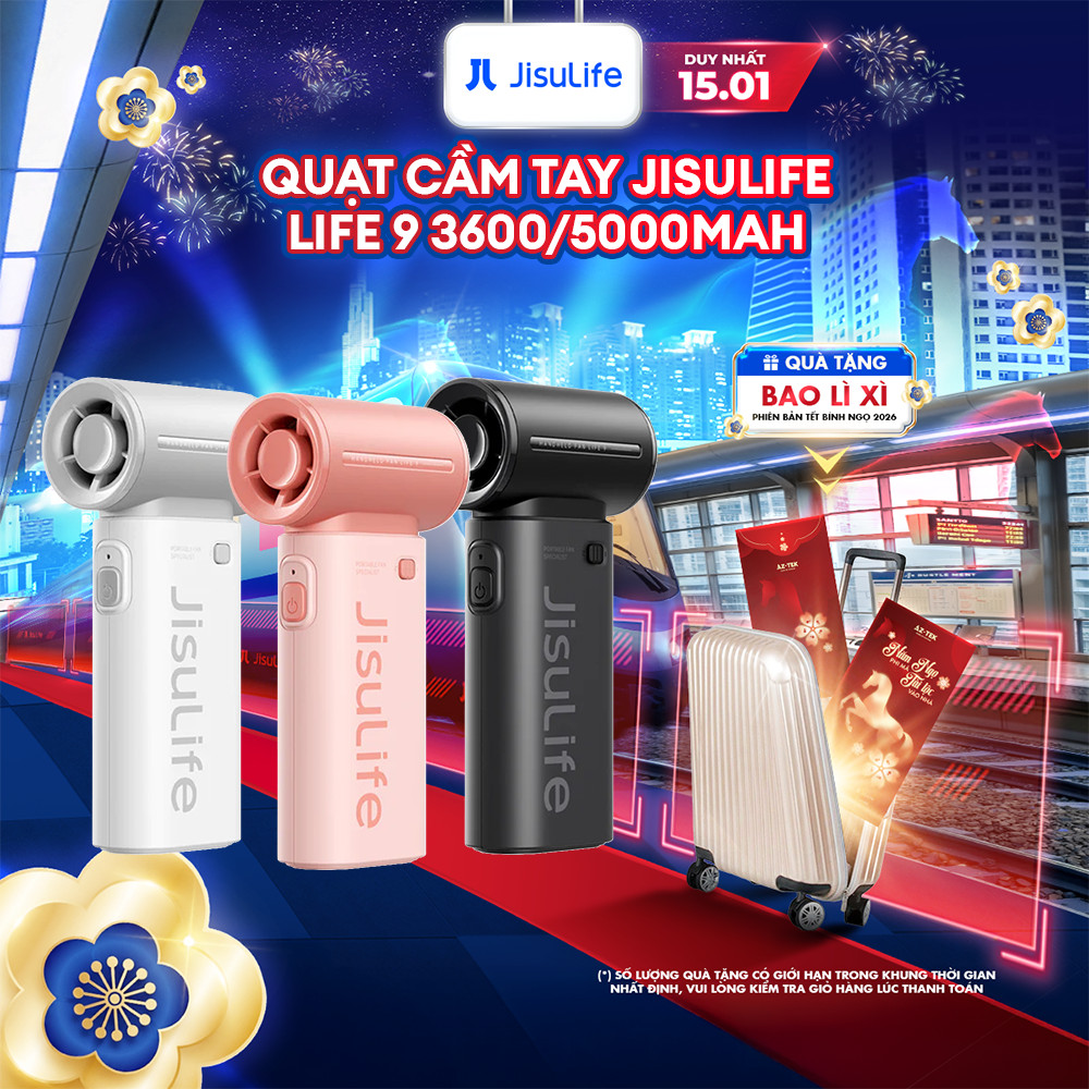 Quạt Cầm Tay Mini JISULIFE Life 9 3600/5000mAh, 5 Cấp Độ Gió, Sử Dụng Đến 12 Giờ, Bảo Hành 12 Tháng