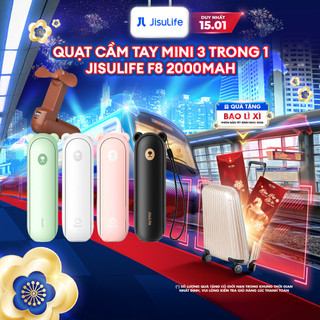  Quạt Cầm Tay Mini 3 Trong 1 JISULIFE F8 2000mAh Tích Hợp Sạc Dự Phòng Đèn Pin Siêu Sáng Chính Hãng - Bảo Hành 12 Tháng 