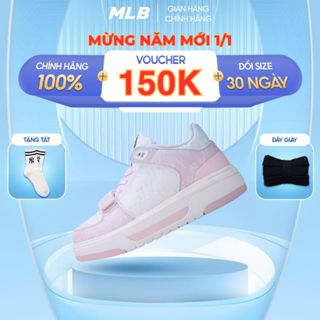  Giày MLB Chunky Liner Mid logo dập nổi màu hồng chính hãng giày sneakers unisex cổ mid Monogram đế cao 5cm  MMH  