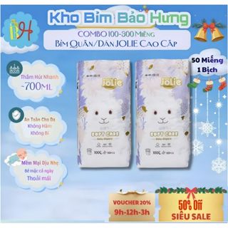  Combo 100-300 tã QUẦN DÁN Jolie cao cấp mềm mại thoáng mát,đủ size cho bé,bỉm quần 100 miếng giá rẻ 
