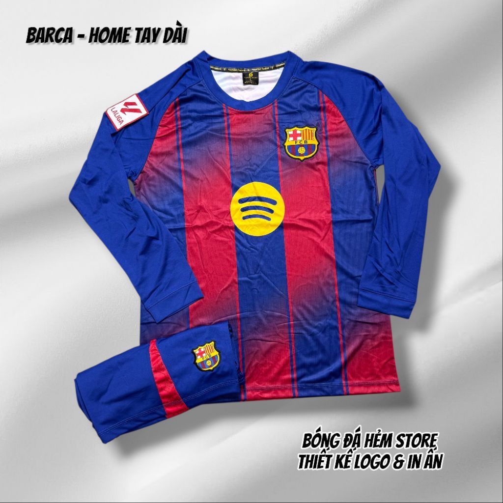 TOP Bộ quần áo bóng đá Barca Sân nhà tay dài, TOP Trang Phục Đồ đá banh Barca tay dài