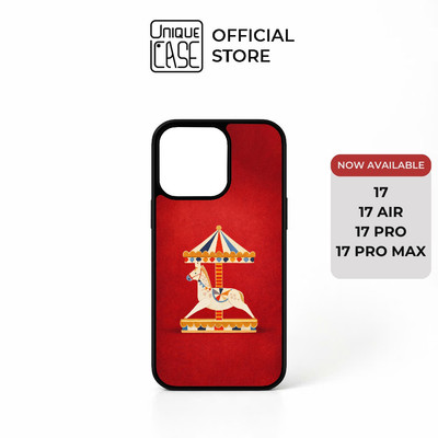 Ốp lưng Unique Case dành cho iPhone Ngựa may mắn Tết Collection 2026 ANI085 - vòng quay ngựa gỗ nền đỏ