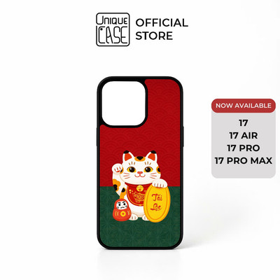 Ốp lưng Unique Case dành cho điện thoại iPhone Tết Collection Mèo Thần Tài 2026 TET065 - phối nền xanh đỏ