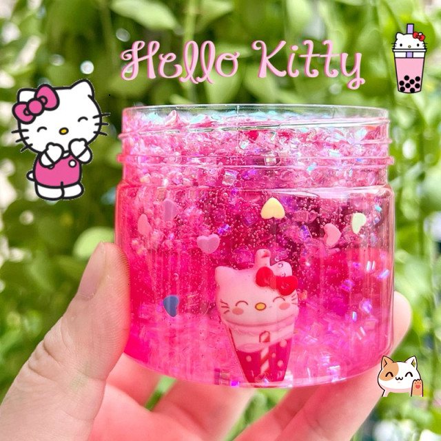 KITTY'S MILK TEA/ Slime Trong/ Clear Slime/ Chất Nhờn Ma Quái Trong Suốt Hạt Bingsu/ Slime Kèm Charm