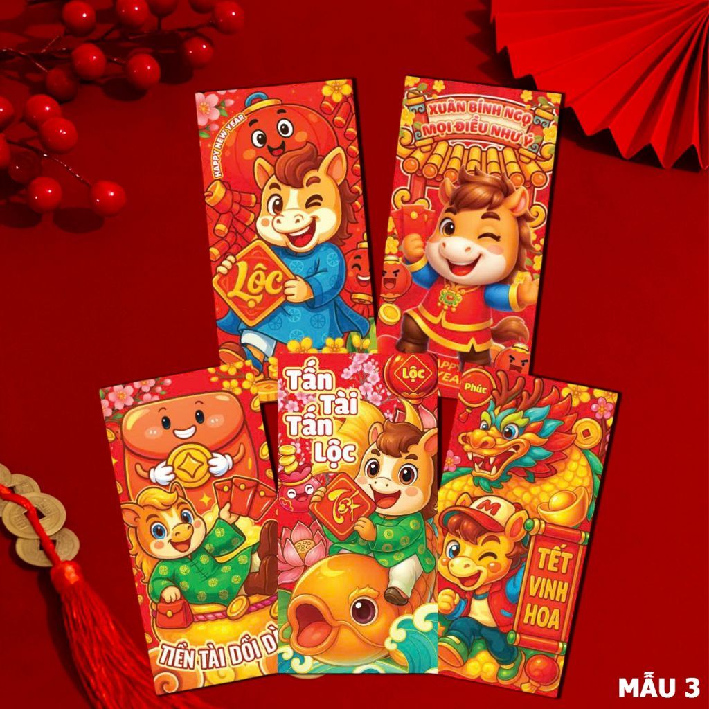 [Combo 10 Cái] Bao Lì Xì Truyền Thống Tết 2026,Mẫu In Sắc Nét,Đa Dạng Mẫu Mã. Phúc Lộc Thọ.M05-N25