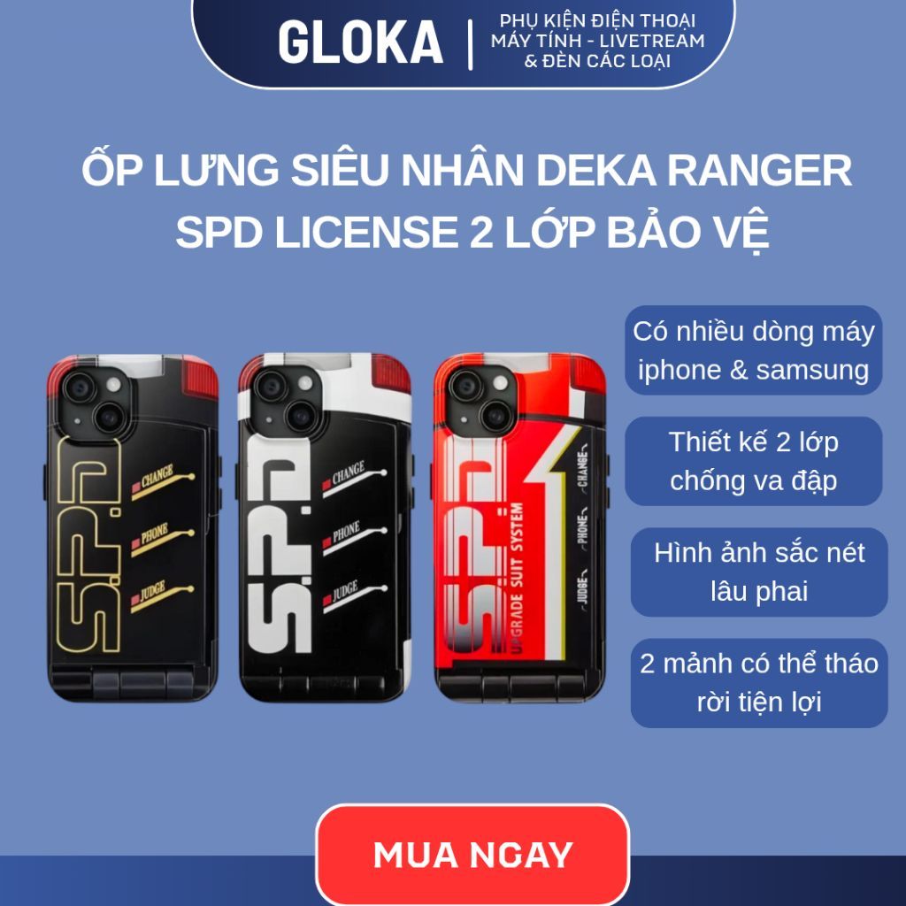 Ốp lưng iPhone, Samsung siêu nhân Deka Ranger SPD License, thiết kế chắc chắn với 2 lớp bảo vệ điện 