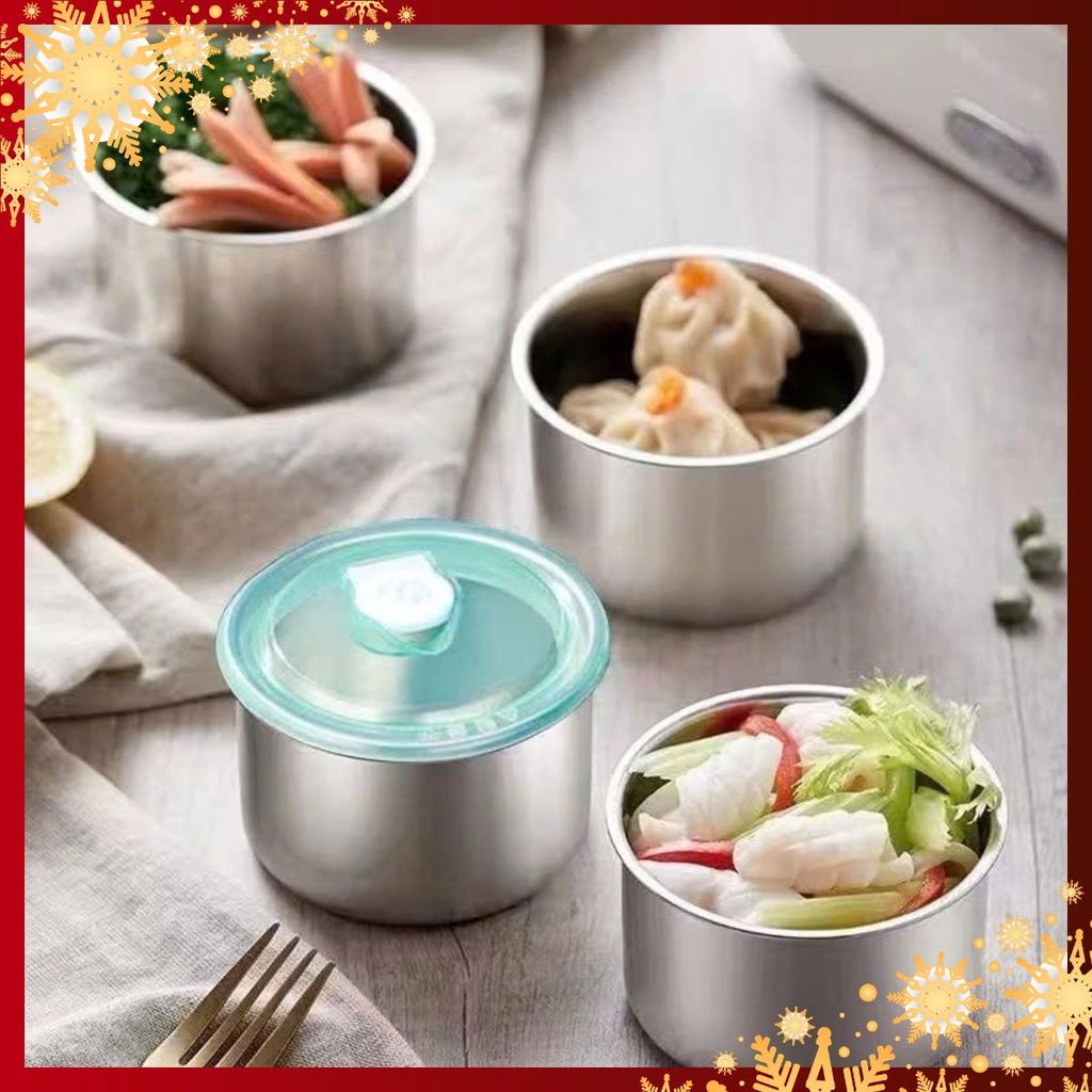 Hộp Đựng Thực Phẩm Tròn Inox 304 Không Gỉ Có Nắp Đậy Bảo Quản Thực Phẩm Tiện Lợi - HỘP ĐỰNG ĐỒ ĂN: H