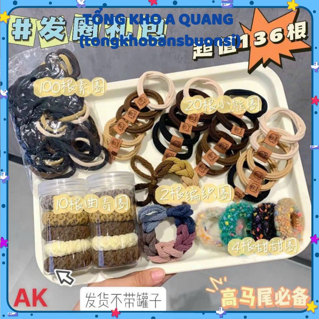 Set Dây Buộc Tóc 136 Chi Tiết, Set 136 chi Tiết Gồm 20 Dây Buộc Tóc Gắn TAG, 100 Chun Buộc Tóc...  D