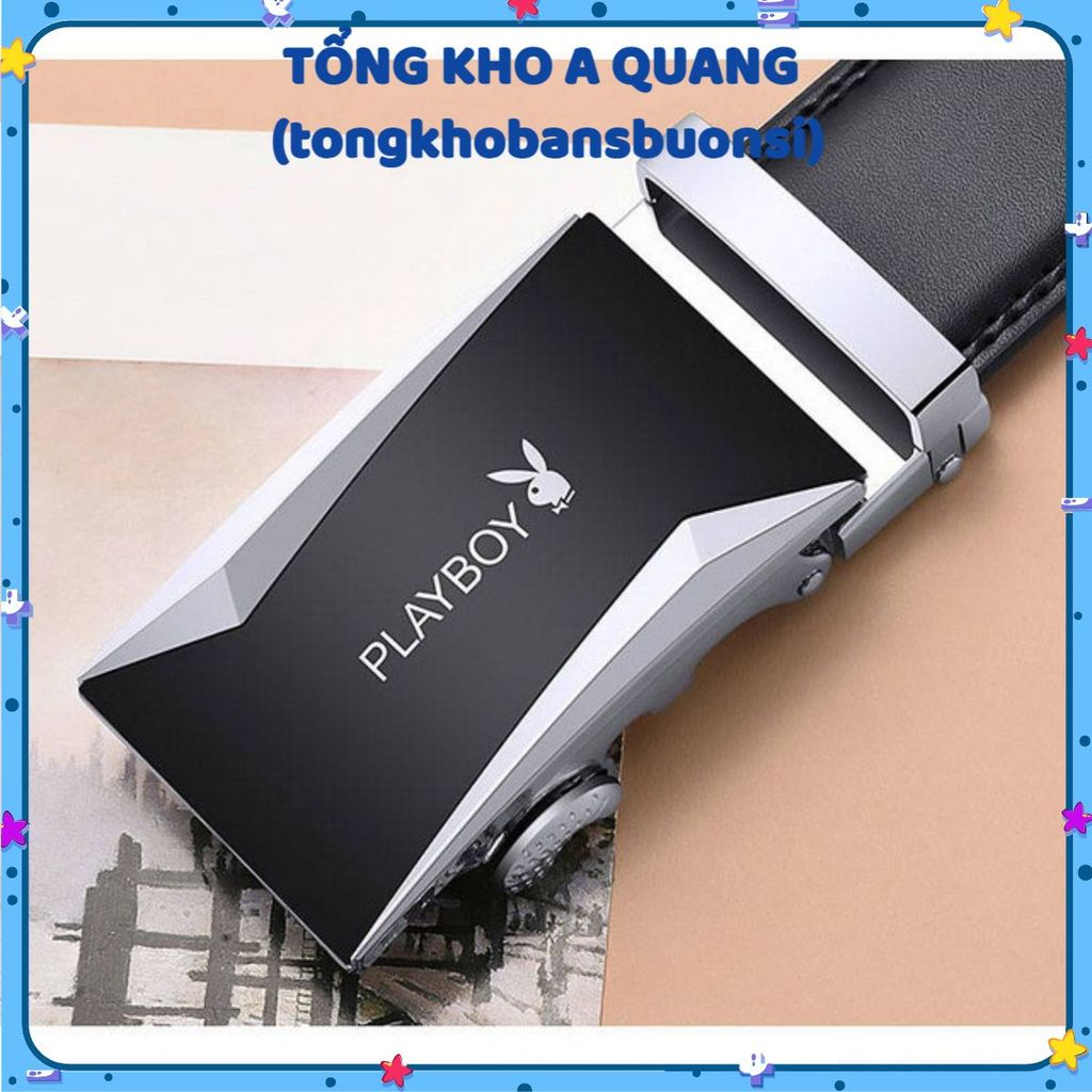 Thắt Lưng Da Nam Hàng Hiệu PLAYBOY Cao Cấp Khóa Tự Động Dây Nịt Nam Da Bò Thật 100% Mạ Bạc Nam Tính 