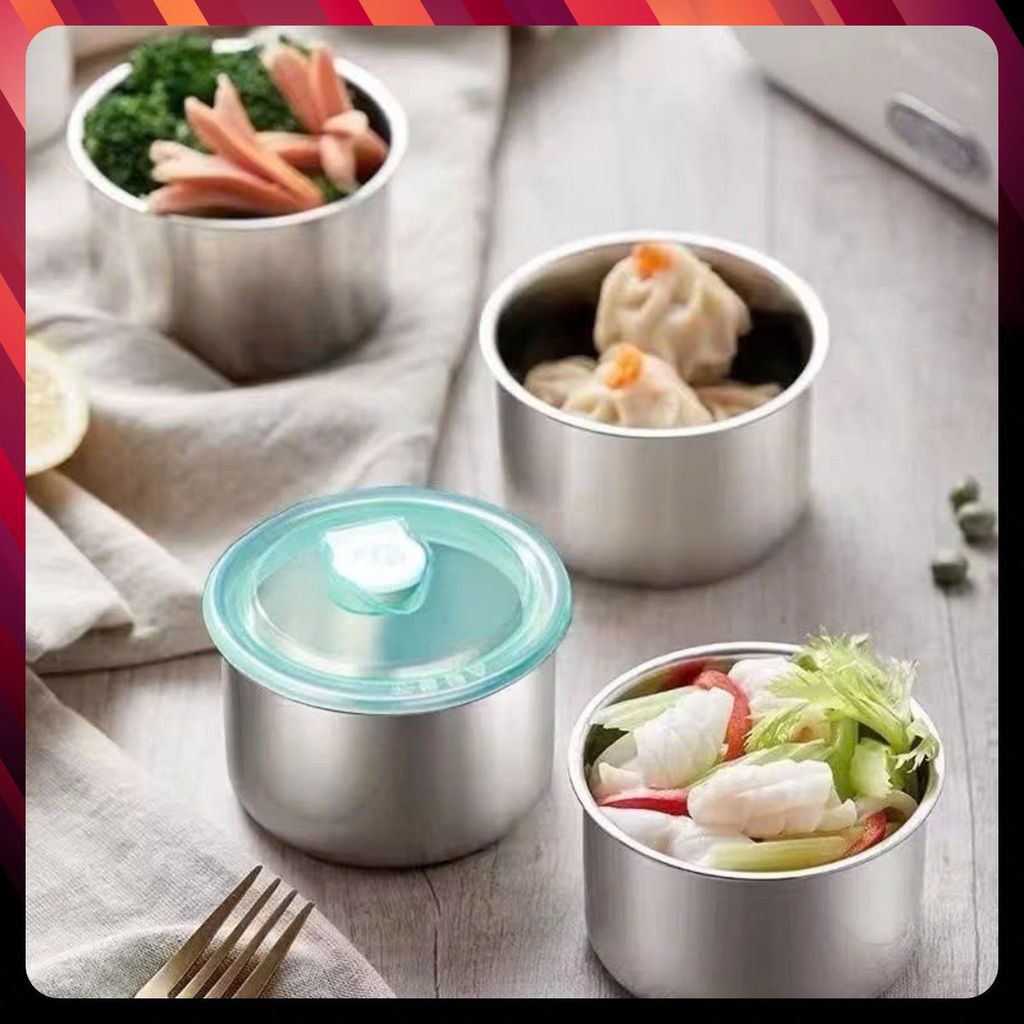 Hộp Đựng Thực Phẩm Tròn Inox 304 Không Gỉ Có Nắp Đậy Bảo Quản Thực Phẩm Tiện Lợi - HỘP ĐỰNG ĐỒ ĂN: H