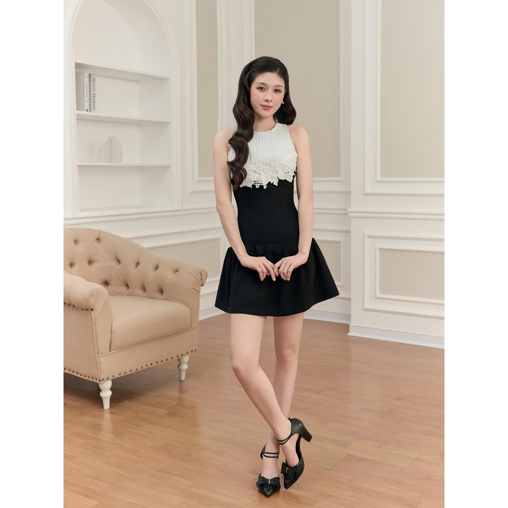 Đầm Nữ Dự Tiệc Chiết Eo Eline Dress Phối Ren Tinh Tế GUVIE