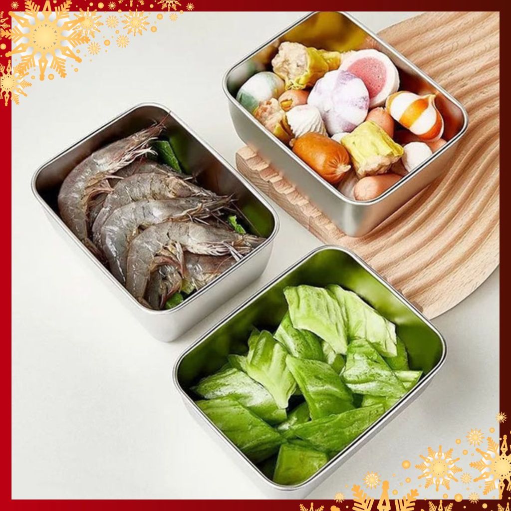 [COMBO] 5 Hộp VUÔNG Đựng Thực Phẩm INox 304 Kèm Nắp - HỘP ĐỰNG ĐỒ TỦ LẠNH - HOP DUNG DO AN