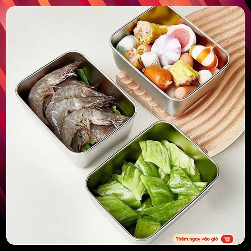 [COMBO] 5 Hộp VUÔNG Đựng Thực Phẩm INox 304 Kèm Nắp - HỘP ĐỰNG ĐỒ TỦ LẠNH - HOP DUNG DO AN