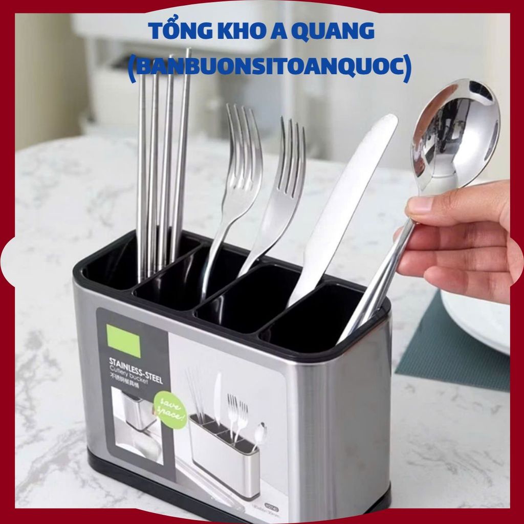 KHAY CẮM DAO CHỮ NHẬT TO - Hộp Cắm Dao Kéo Inox 304 Cao Cấp Có Đáy Thoát Nước - MA: HOP CAM DAO NHA 