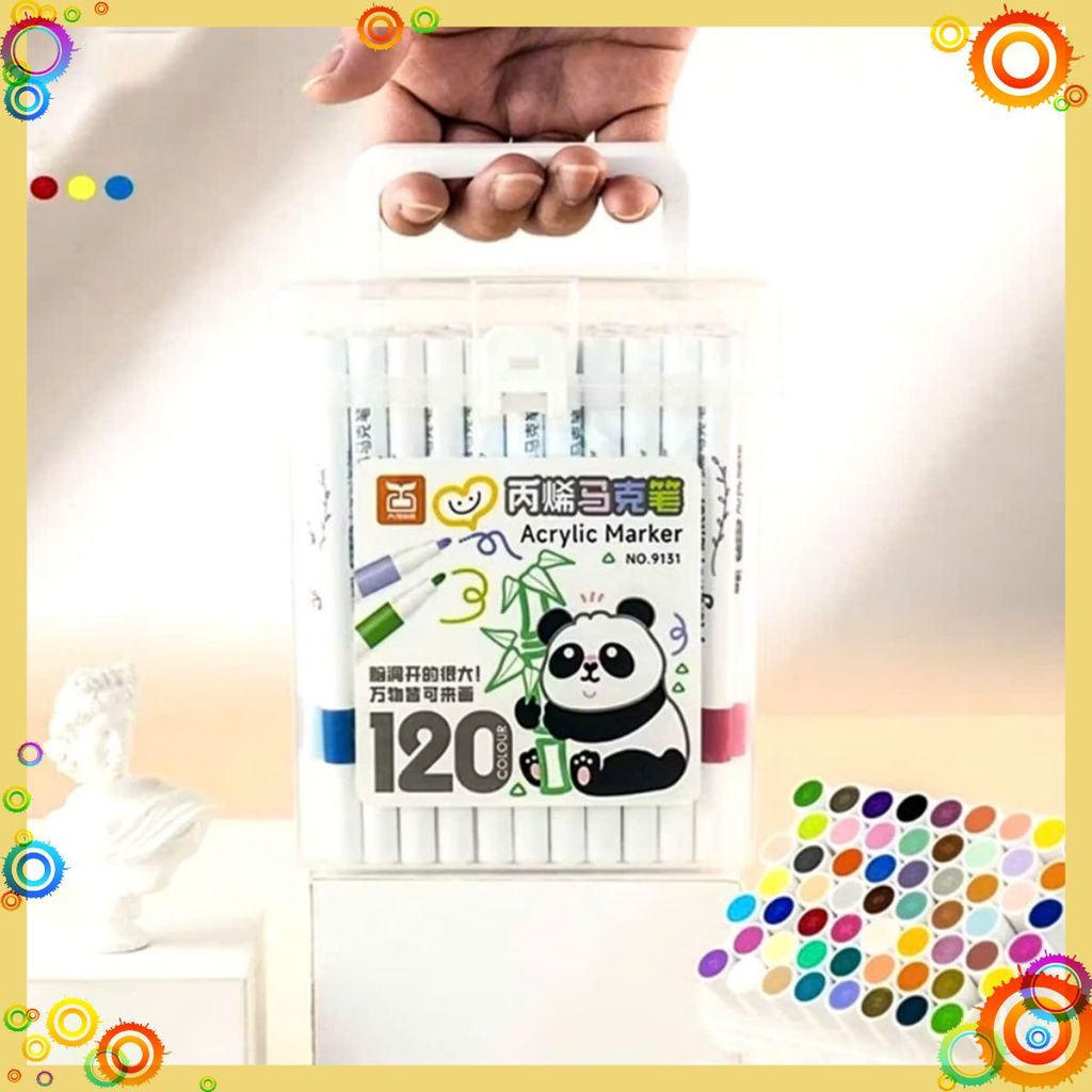 BỘ MÀU GẤU TRÚC 120 CHI TIẾT- Bút Màu Acrylic Marker- Hộp 120 Màu Cao Cấp Vẽ Lên Nhiều Chất Liệu Màu