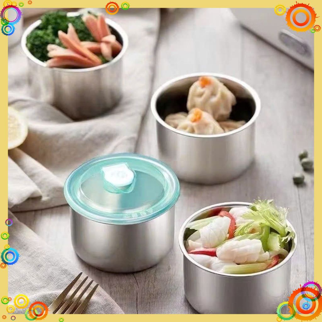 Hộp Đựng Thực Phẩm Tròn Inox 304 Không Gỉ Có Nắp Đậy Bảo Quản Thực Phẩm Tiện Lợi - HỘP ĐỰNG ĐỒ ĂN: H