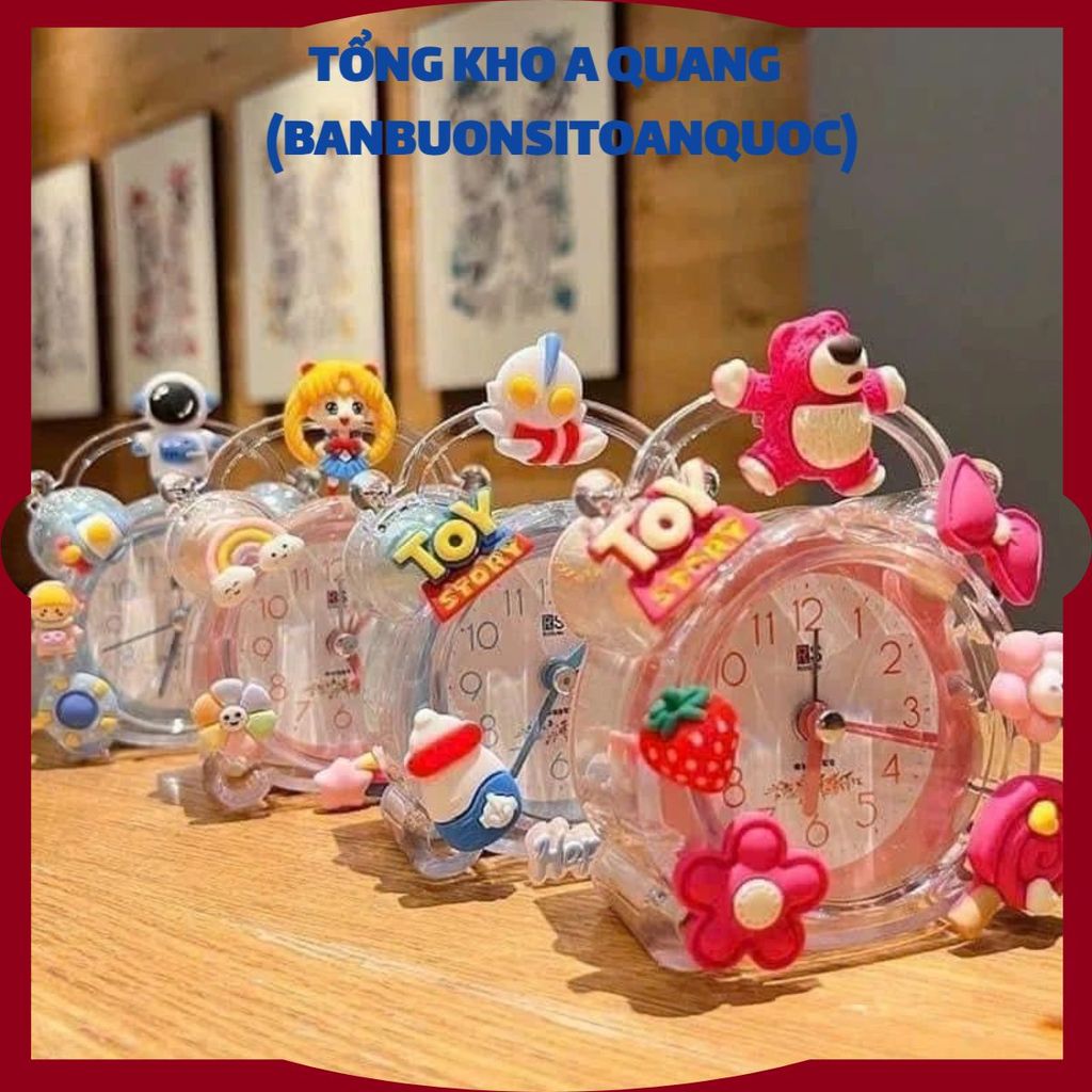 ĐỒNG HỒ ĐỂ BÀN XINH XỈU - Đồng Hồ Báo Thức Để Bàn Mini Cute Kim Trôi Có Đèn Nhiều Mẫu Gấu Dâu - Dora