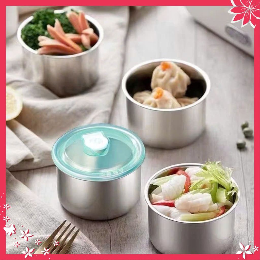 Hộp Đựng Thực Phẩm Tròn Inox 304 Không Gỉ Có Nắp Đậy Bảo Quản Thực Phẩm Tiện Lợi - HỘP ĐỰNG ĐỒ ĂN: H