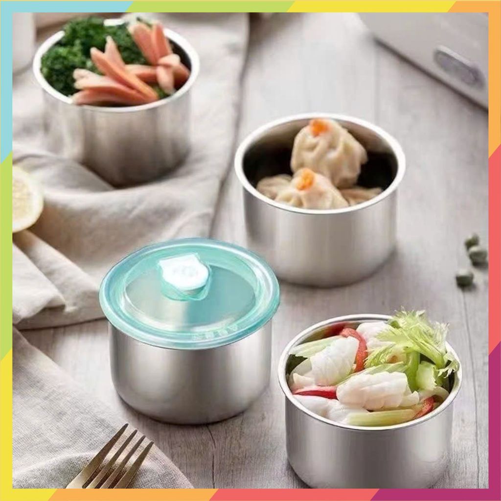 Hộp Đựng Thực Phẩm Tròn Inox 304 Không Gỉ Có Nắp Đậy Bảo Quản Thực Phẩm Tiện Lợi - HỘP ĐỰNG ĐỒ ĂN: H