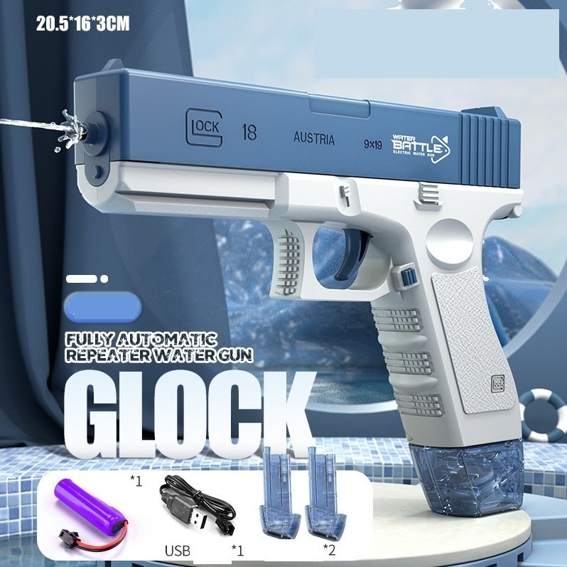 Glock Súng Nước Pin Sạc Điện – Dung Tích Lớn, Công Suất Mạnh 5–7m | Có Bản Tự Động & Bản Cơ Cho Bé Từ 3 Tuổi