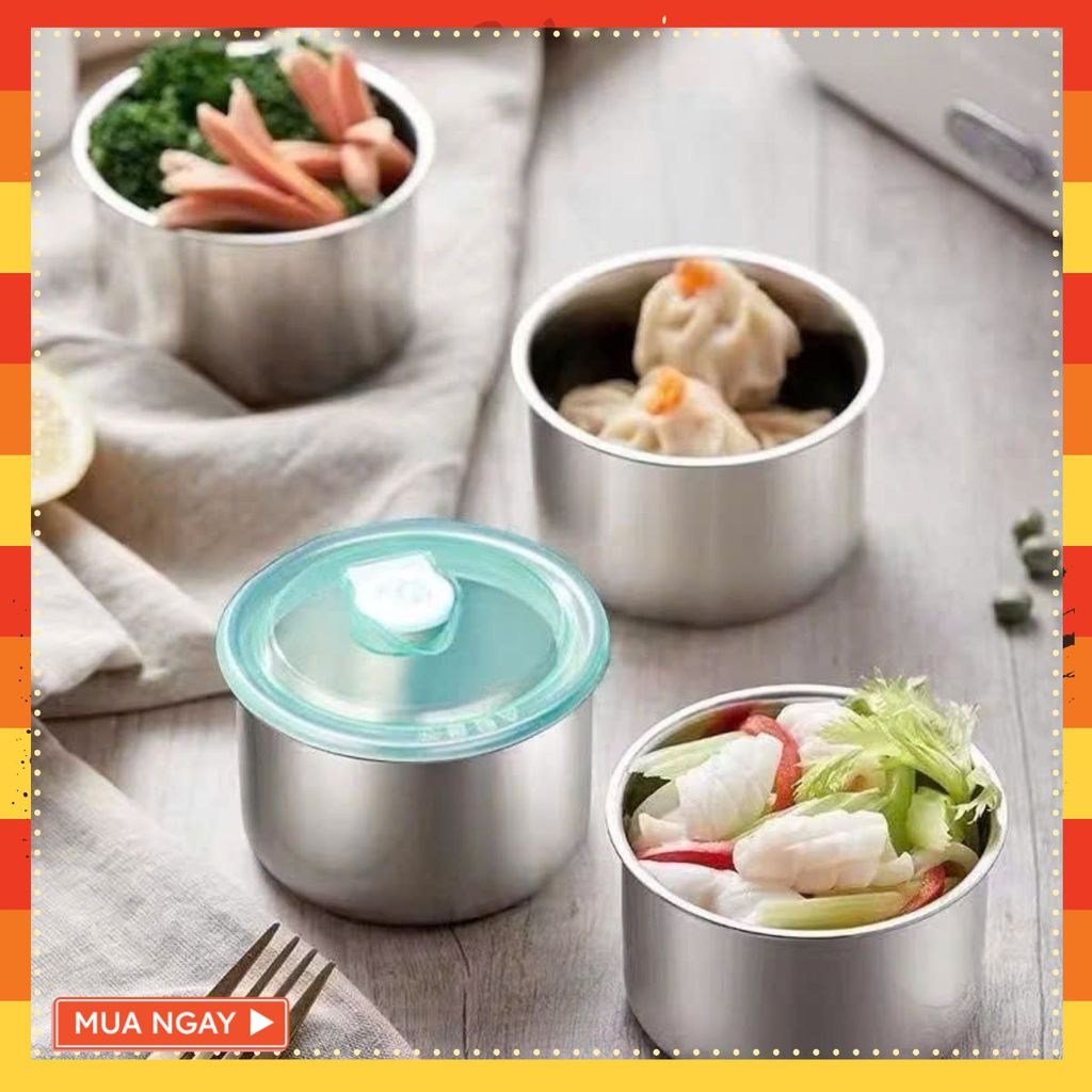 Hộp Đựng Thực Phẩm Tròn Inox 304 Không Gỉ Có Nắp Đậy Bảo Quản Thực Phẩm Tiện Lợi - HỘP ĐỰNG ĐỒ ĂN: H