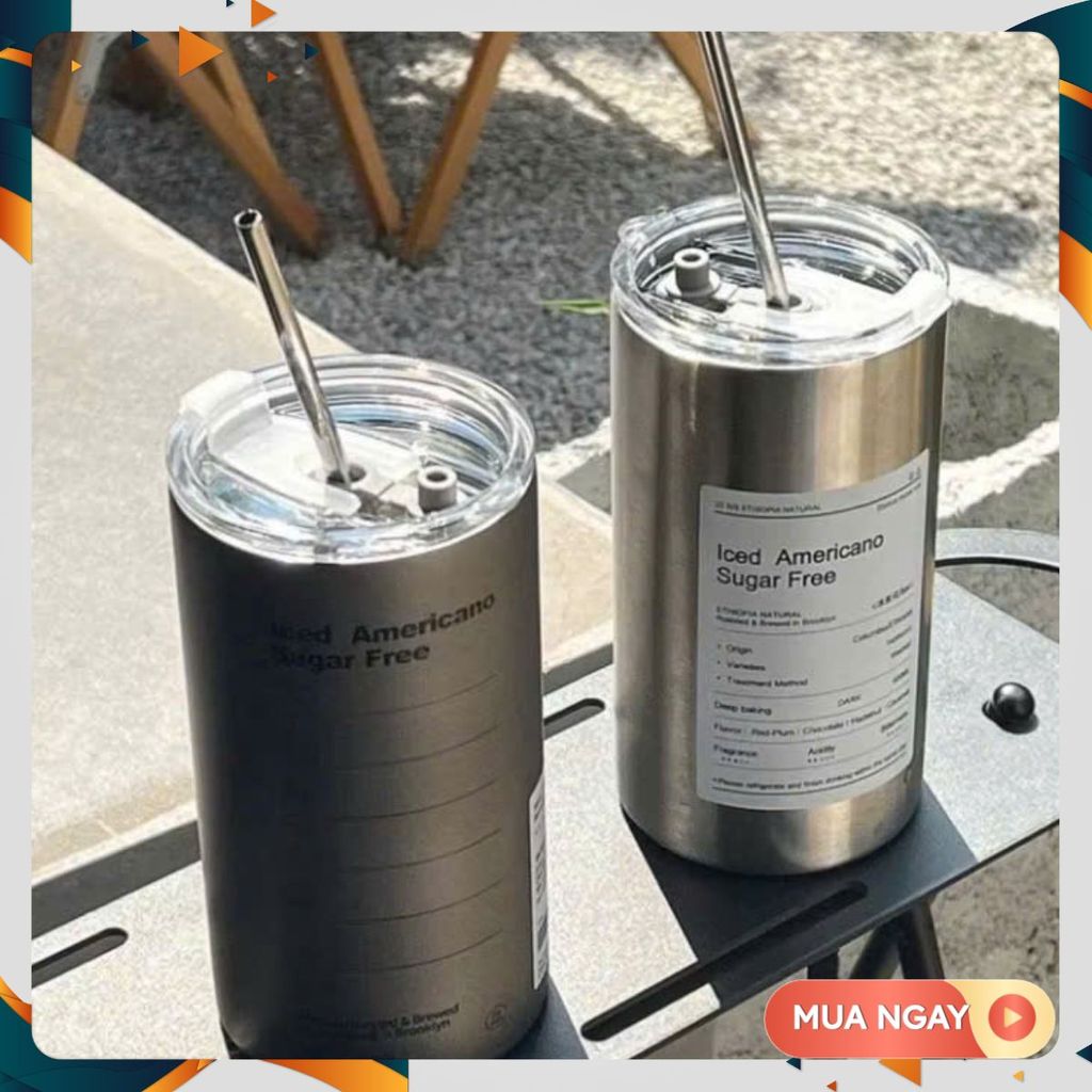 BÌNH NƯỚC LATTE 650ML- Ly Giữ Nhiệt Americano 650ML Inox 304 Kèm Ống Hút- BINHGIUNHIET