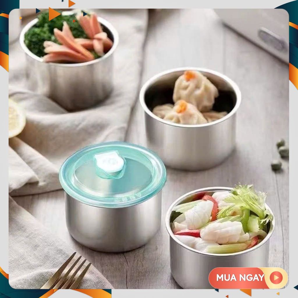 Hộp Đựng Thực Phẩm Tròn Inox 304 Không Gỉ Có Nắp Đậy Bảo Quản Thực Phẩm Tiện Lợi - HỘP ĐỰNG ĐỒ ĂN: H