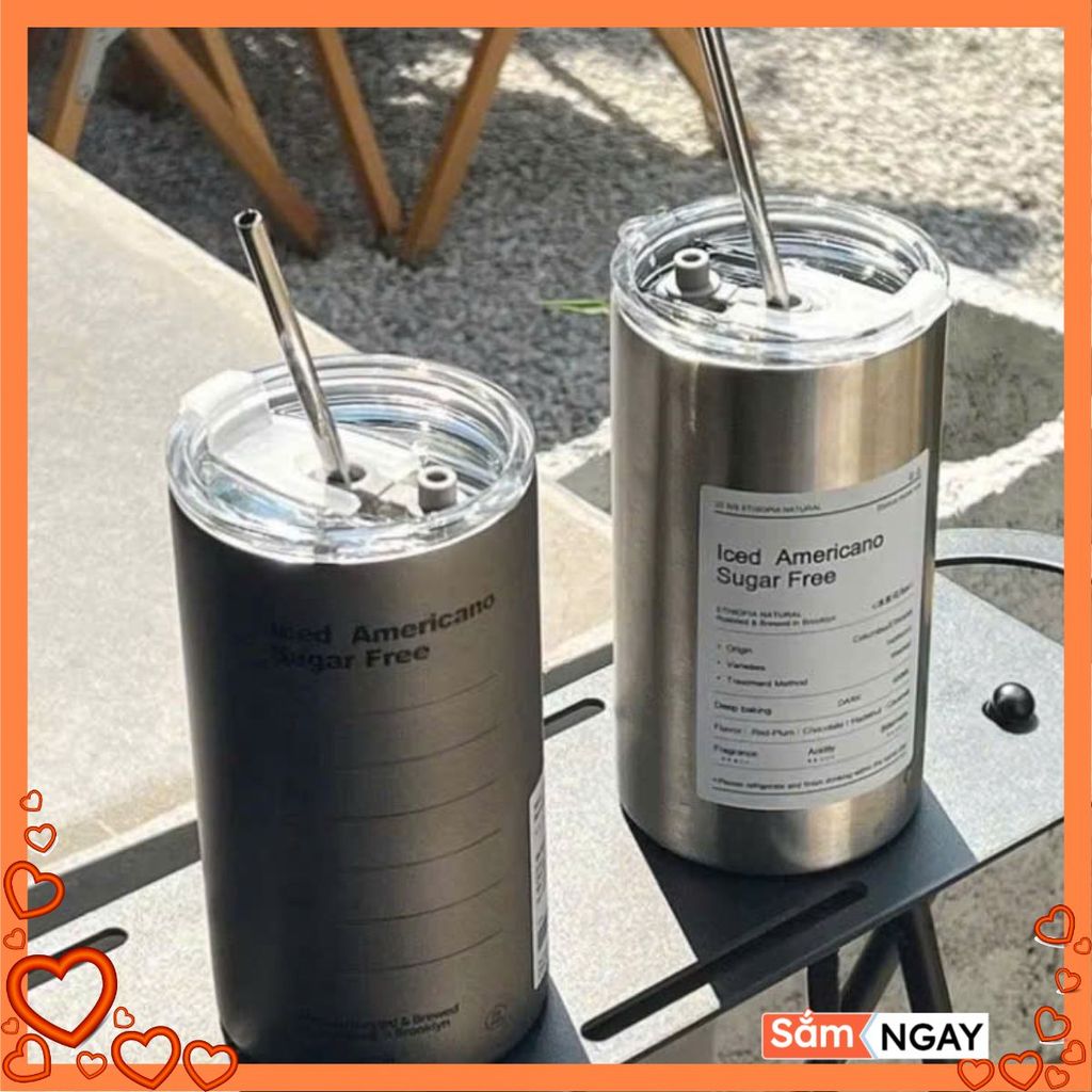 BÌNH NƯỚC LATTE 650ML- Ly Giữ Nhiệt Americano 650ML Inox 304 Kèm Ống Hút- BINHGIUNHIET