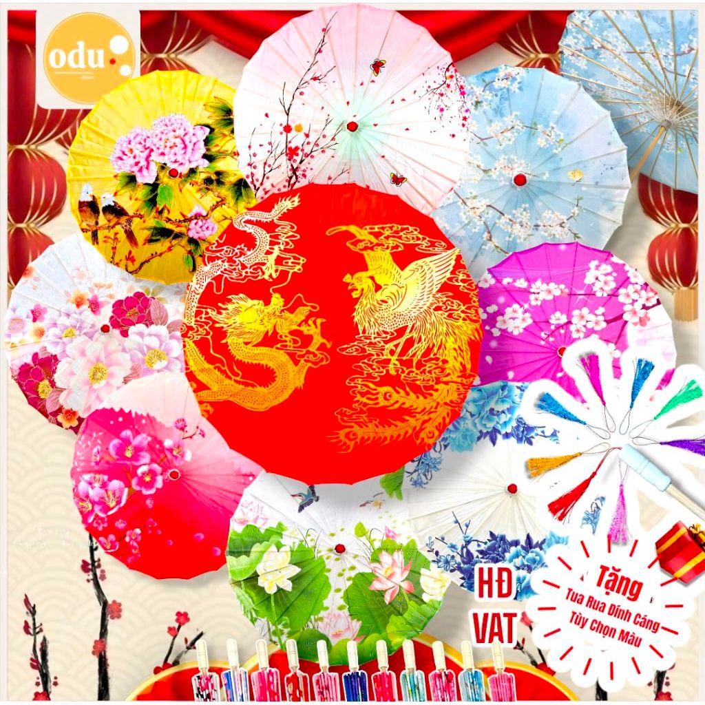 Dù Cổ Phong - Ô Múa Dân Tộc - Vải Lụa Bông In