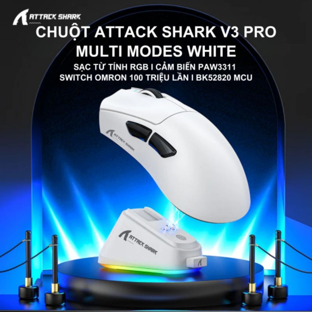 CHUỘT ATTACK SHARK V3 PRO MULTI MODES WHITE (PAW3311/65G) | BigBuy360 - bigbuy360.vn