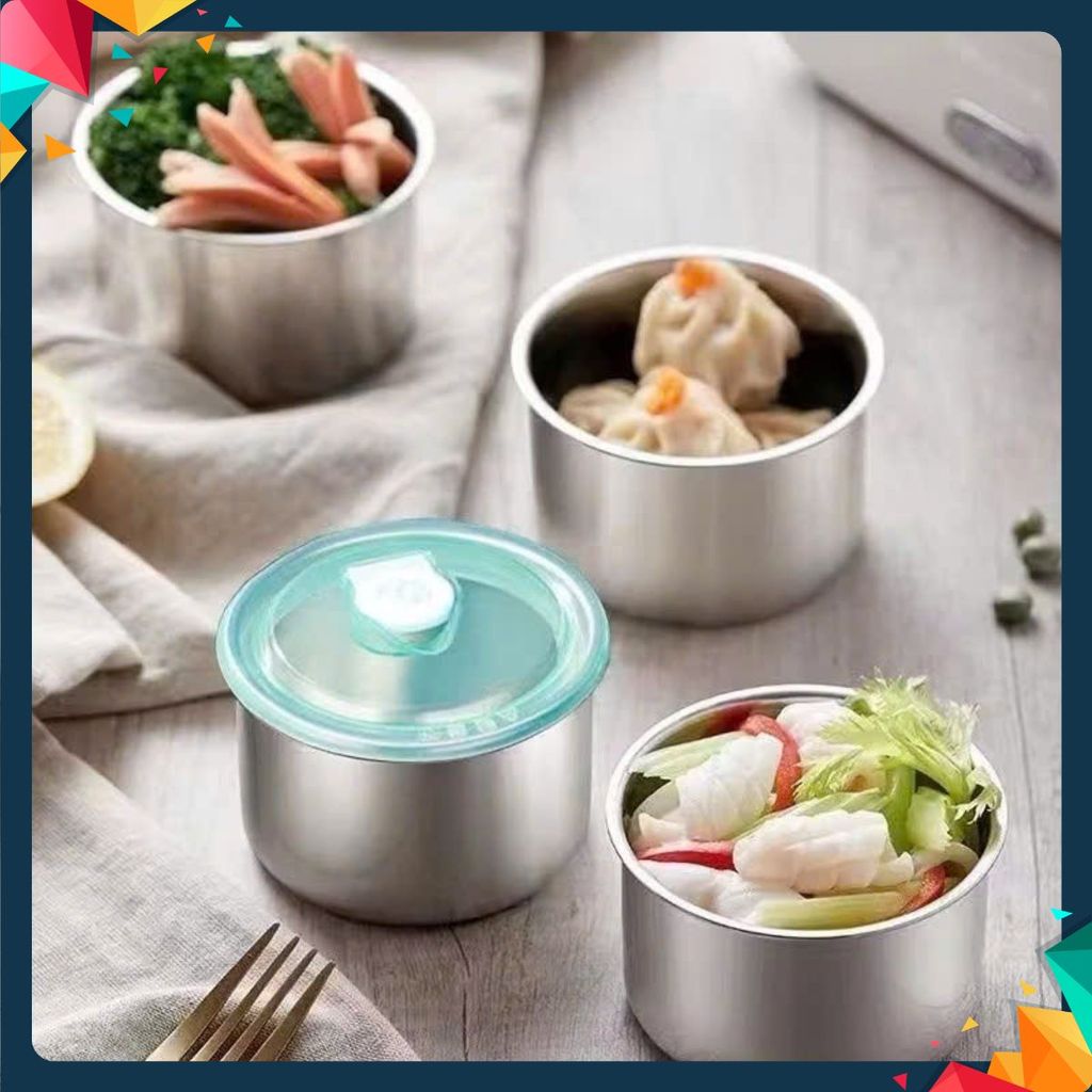 Hộp Đựng Thực Phẩm Tròn Inox 304 Không Gỉ Có Nắp Đậy Bảo Quản Thực Phẩm Tiện Lợi - HỘP ĐỰNG ĐỒ ĂN: H