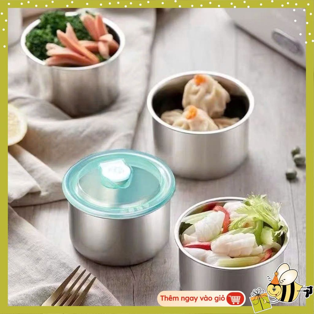 Hộp Đựng Thực Phẩm Tròn Inox 304 Không Gỉ Có Nắp Đậy Bảo Quản Thực Phẩm Tiện Lợi - HỘP ĐỰNG ĐỒ ĂN: H