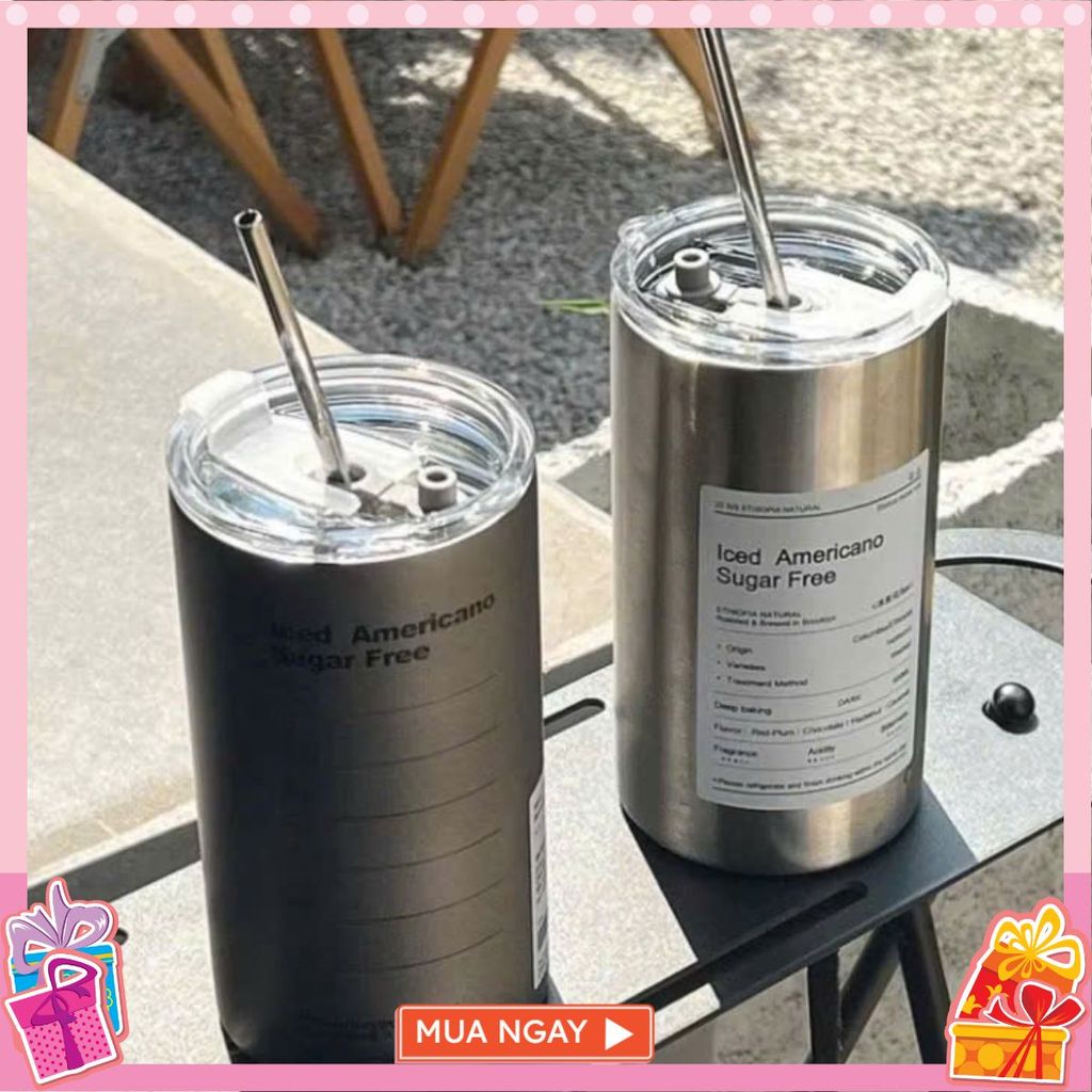 BÌNH NƯỚC LATTE 650ML- Ly Giữ Nhiệt Americano 650ML Inox 304 Kèm Ống Hút- BINHGIUNHIET