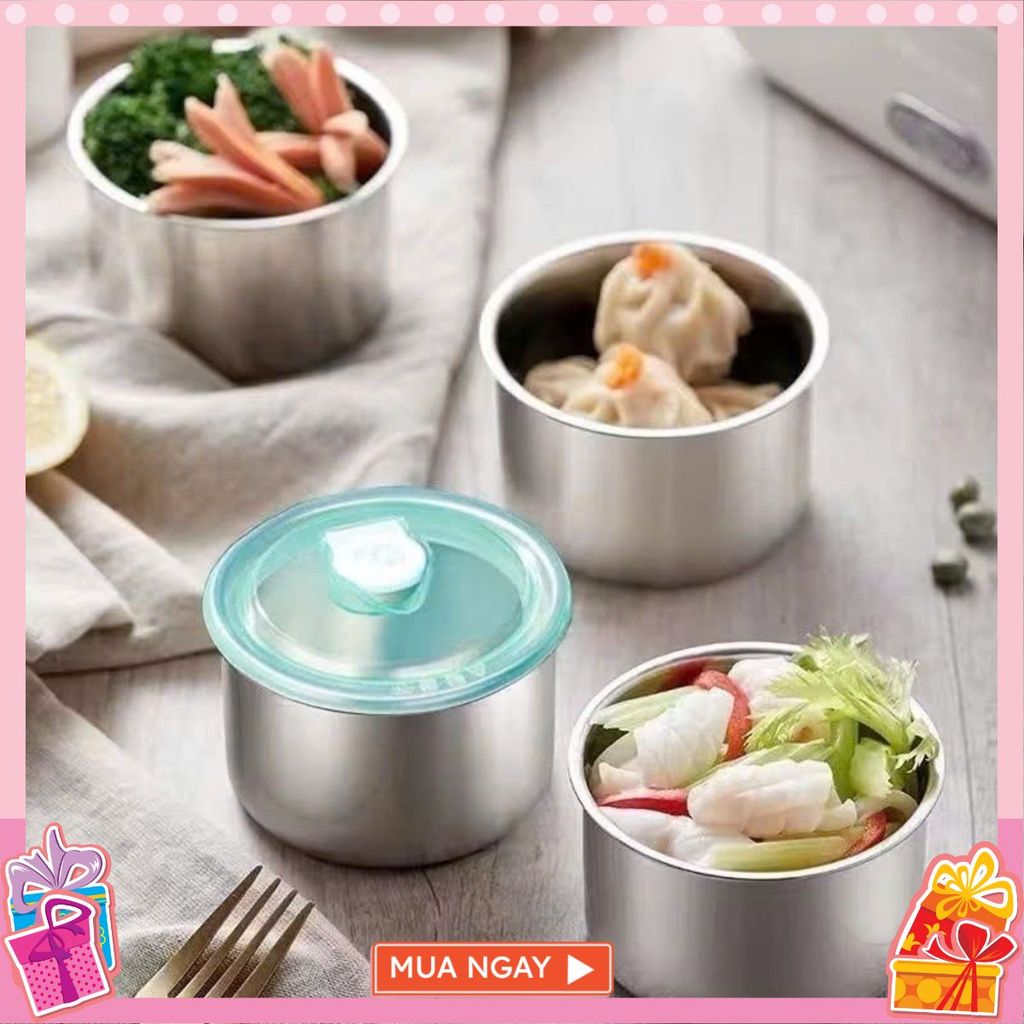 Hộp Đựng Thực Phẩm Tròn Inox 304 Không Gỉ Có Nắp Đậy Bảo Quản Thực Phẩm Tiện Lợi - HỘP ĐỰNG ĐỒ ĂN: H