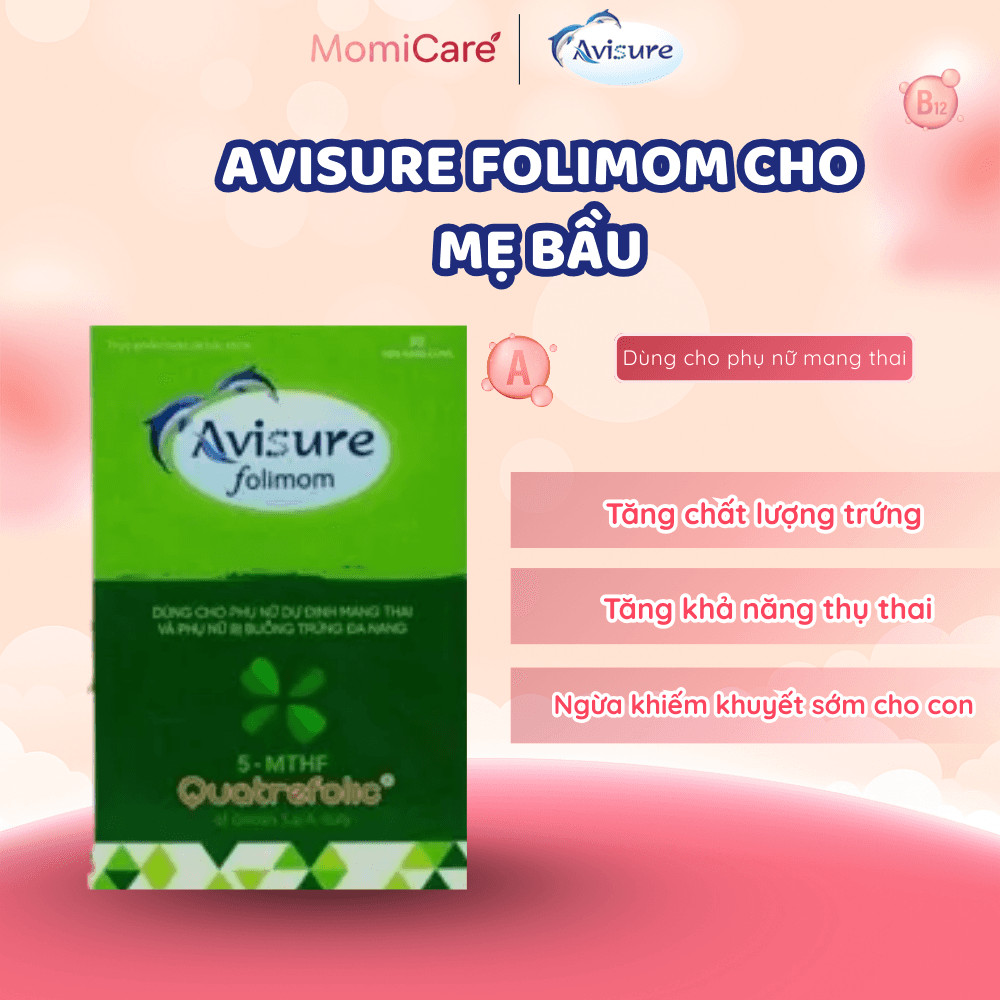 Viên Uống Bổ Sung Acid Folic Cho Bà Bầu Avisure Folimom Chính Hãng Hộp 30 Viên