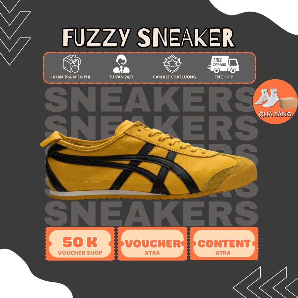 Giày Onitsuka Tiger Mexico 66 Vàng Đen Retro Cổ Điển Unisex Fuzzy Sneaker.
