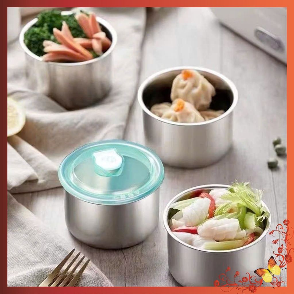 Hộp Đựng Thực Phẩm Tròn Inox 304 Không Gỉ Có Nắp Đậy Bảo Quản Thực Phẩm Tiện Lợi - HỘP ĐỰNG ĐỒ ĂN: H