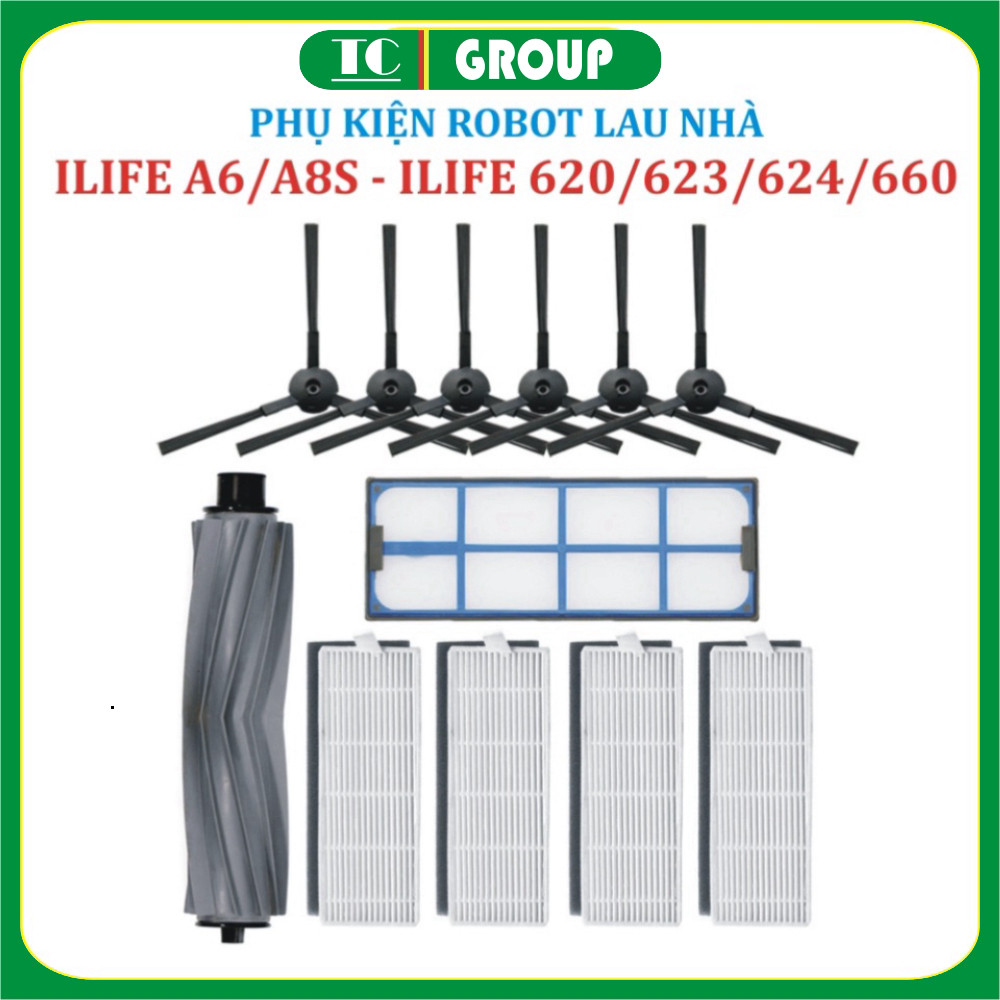 Phụ kiện lọc hepa , Khăn, Giẻ lau, Chổi giữa, Cuộn, Chổi cạnh, Robot hút bụi ILIFE 620/623/624/660/6